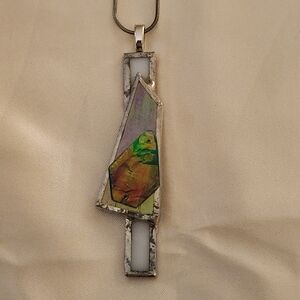 Geometric Multicolor Stained Glass Pendant Necklace - Silver Frame